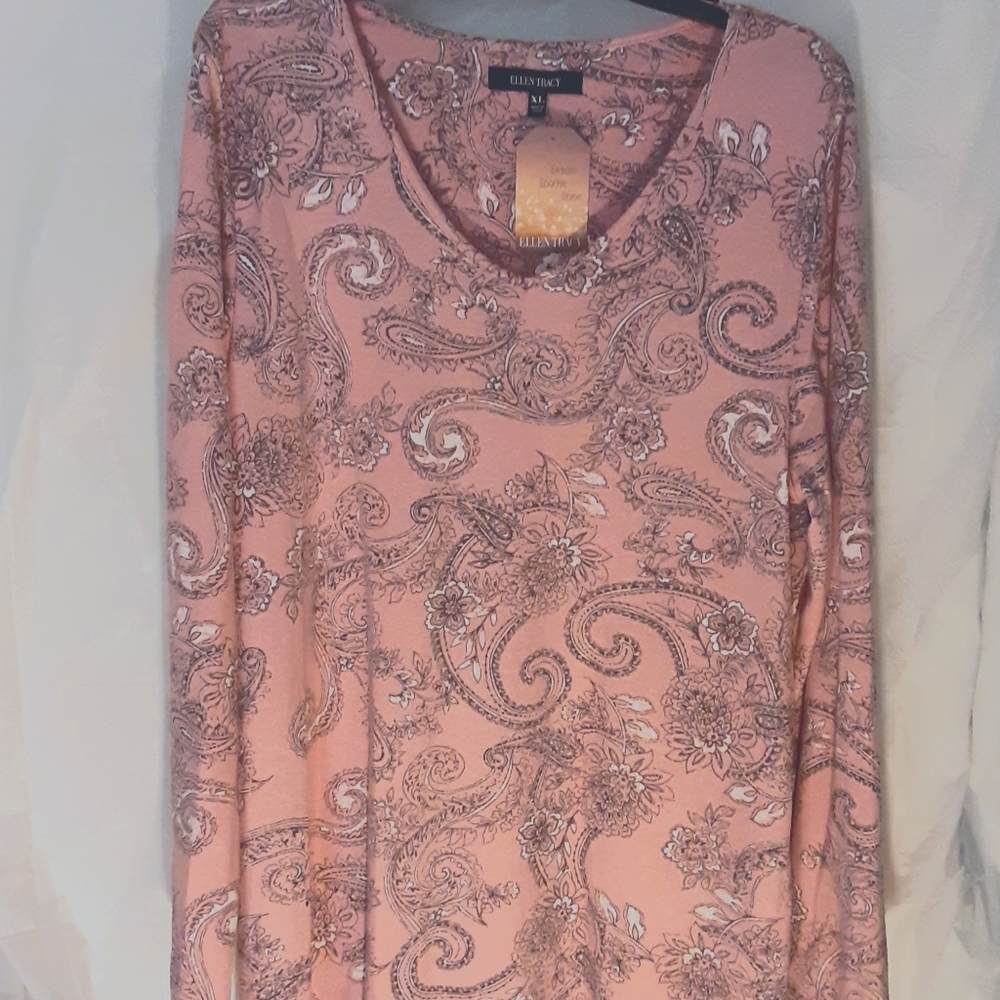 NWT Ellen Tracy  XL  Pink/Grey Paisley Nightgown